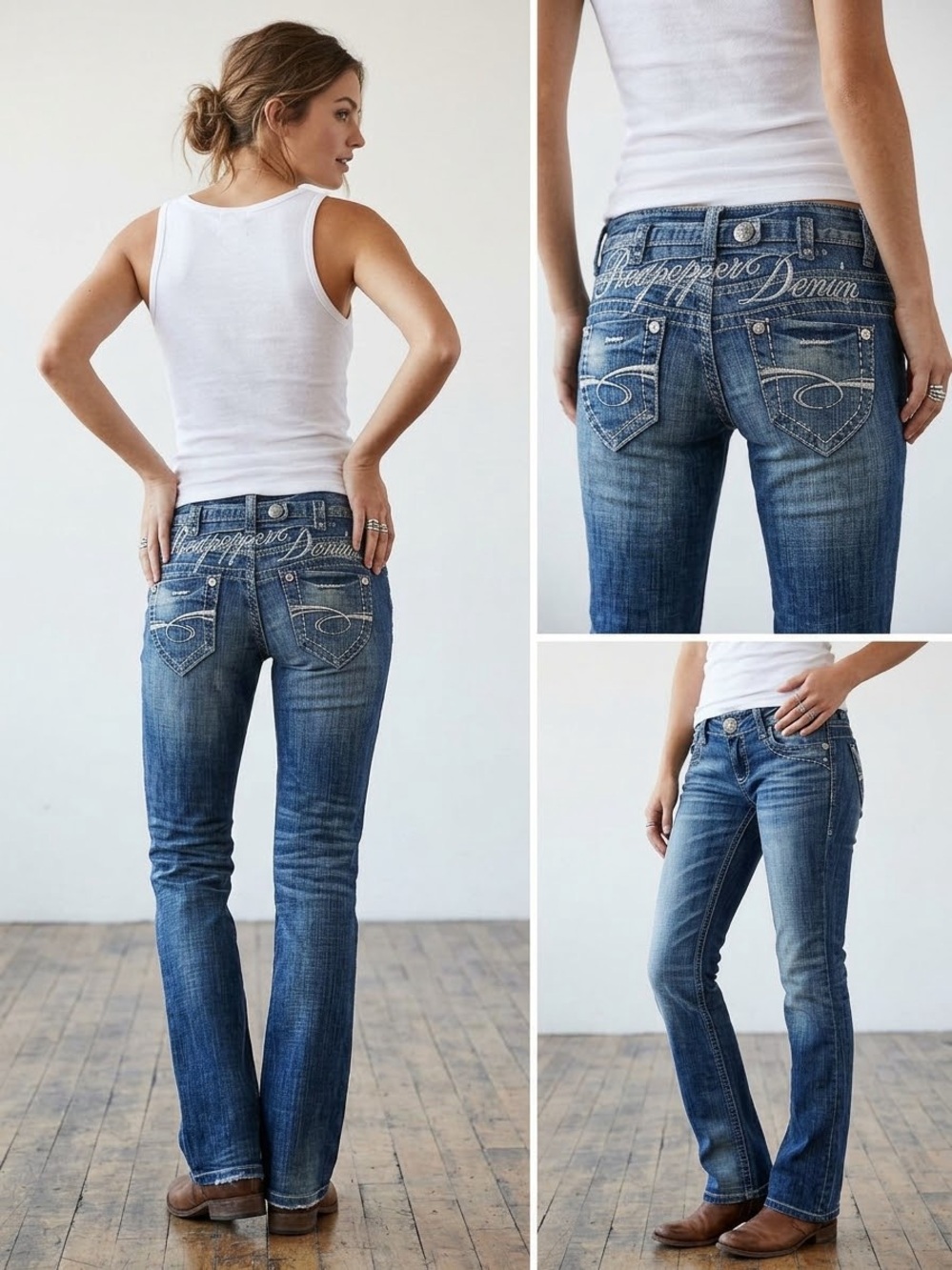 Red Pepper Denim Low Rise Bootcut Jeans Size 30 Embroidered Back Pockets Y2K
